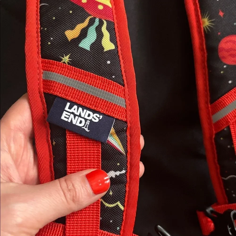 New! Lands' End Black Backpack Multicolor Space Design “Jacob” Monogram